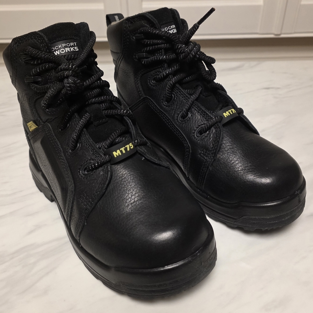 Women's Rockport Works MT75 Black Leather Safety Boots Size 8M